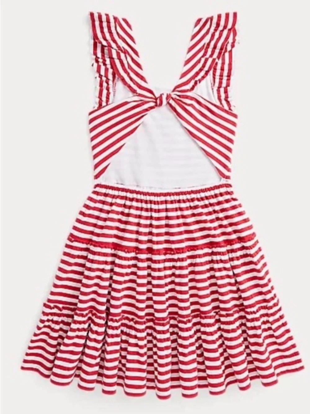 NWT POLO RALPH LAUREN Red & White Striped Ruffle Shoulder Girls' Dress